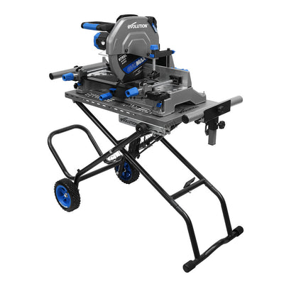Scie à onglet 355mm Evolution S355MCS-G2 pour la découpe du métal + Support mobile pliable tout-terrain à vérin
