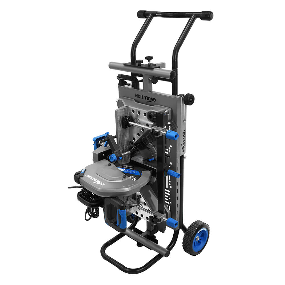 Scie à onglet 355mm Evolution S355MCS-G2 pour la découpe du métal + Support mobile pliable tout-terrain à vérin