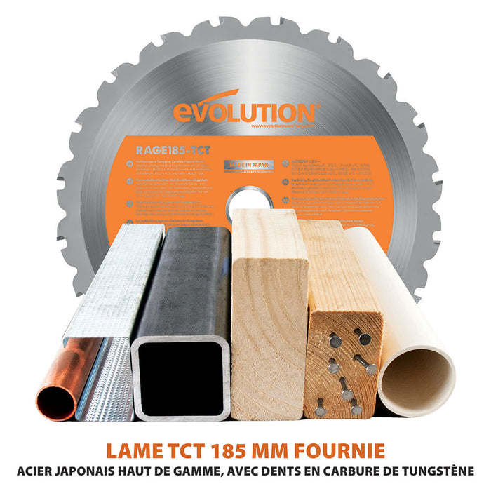 Scie à tronçonner 185mm Evolution RAGE4 avec Lame multi-matériaux TCT