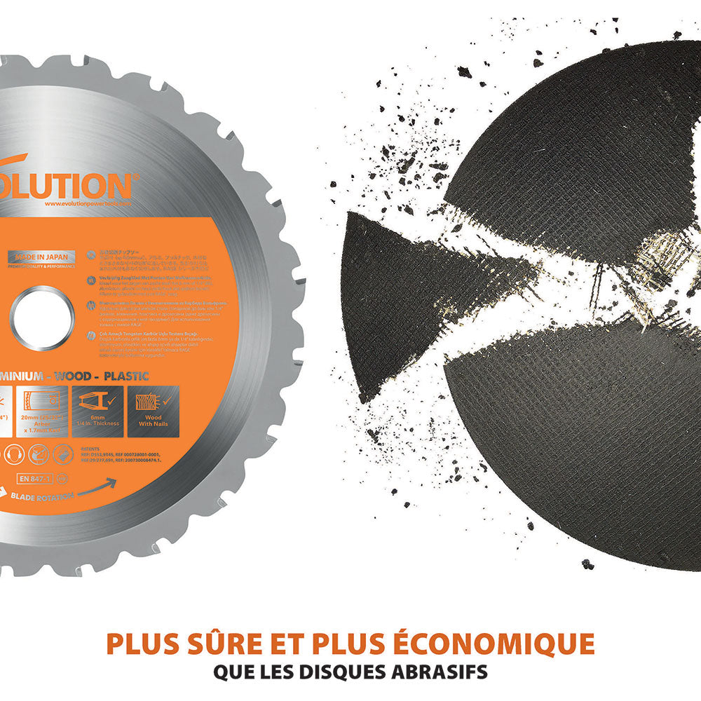 Scie à tronçonner 185mm Evolution RAGE4 avec Lame multi-matériaux TCT