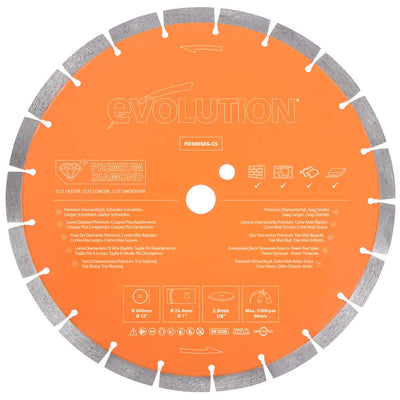 Disque diamant premium segmenté 300mm alésage 22,2mm Evolution pour scie à béton