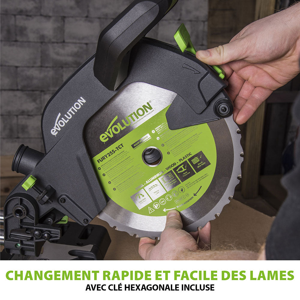 Scie à onglet électrique 255mm Evolution F255SMS avec lame multi-matériaux TCT