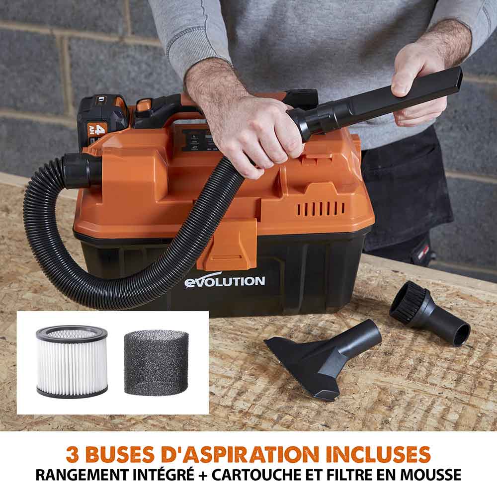 Aspirateur sans fil 11L Evolution R11VAC-Li pour déchets secs et humides avec batterie 4Ah et chargeur