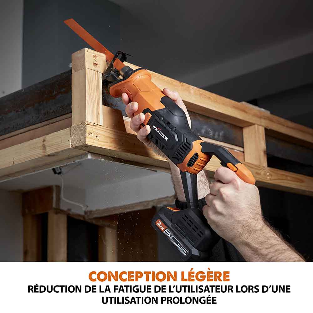 Scie sabre sans fil Evolution R150RCP-Li avec 2 lames multi-matériaux avec batterie 2Ah et chargeur