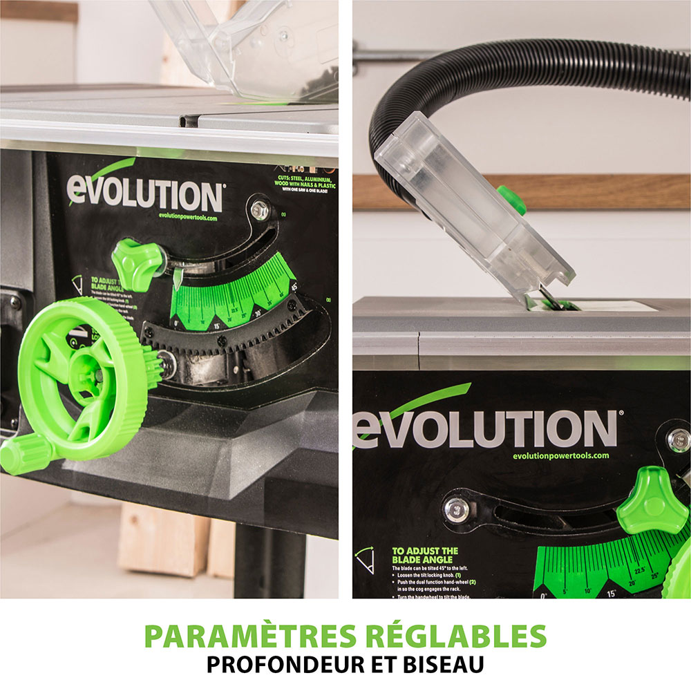 Scie sur table 255mm Evolution FURY5-S avec Lame multi-matériaux TCT