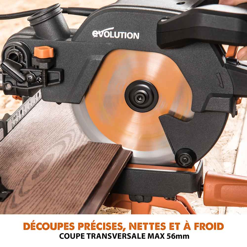 Scie à onglet électrique 185mm Evolution R185SMS+ avec lame multi-matériaux TCT