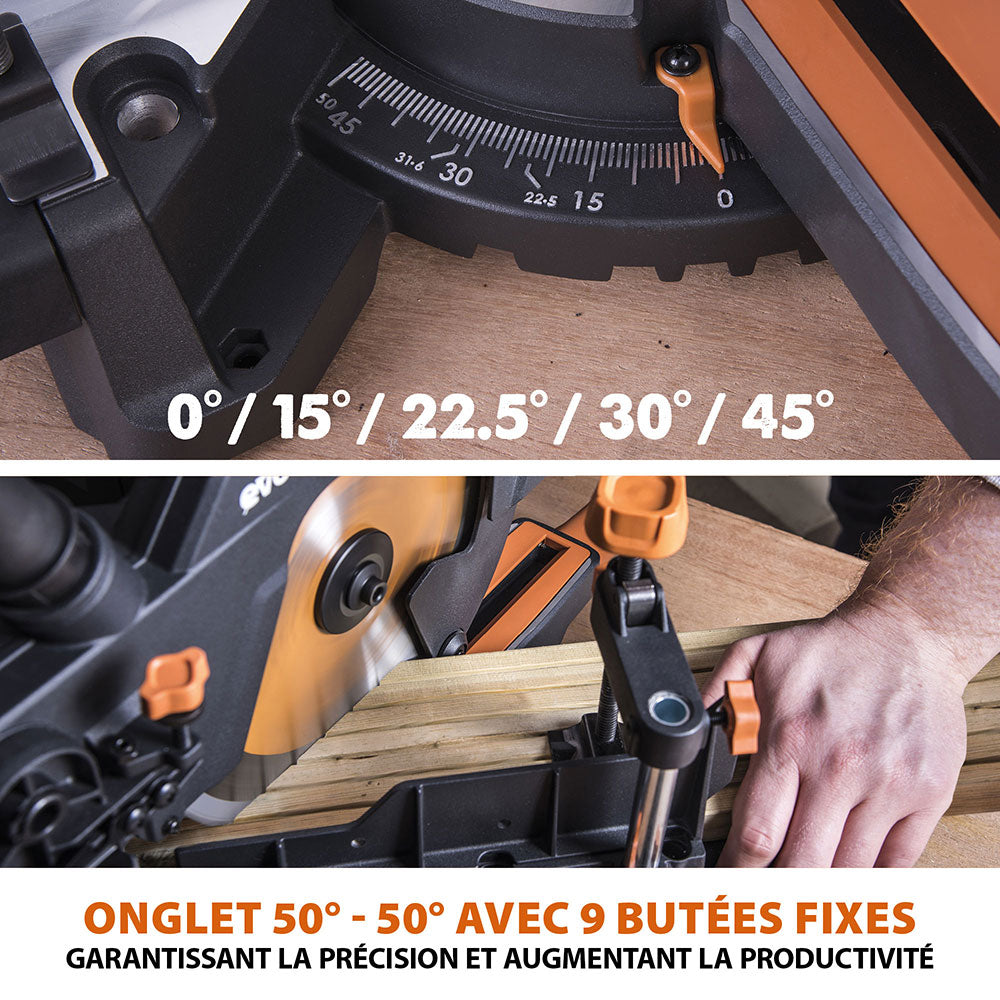 Pack Evolution : Scie à onglet électrique 210mm R210SMS-300+ avec Lame multi-matériaux TCT + Support