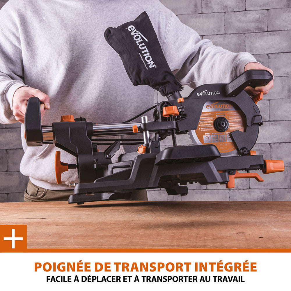 Pack Evolution : Scie à onglet électrique 210mm R210SMS-300+ avec Lame multi-matériaux TCT + Support