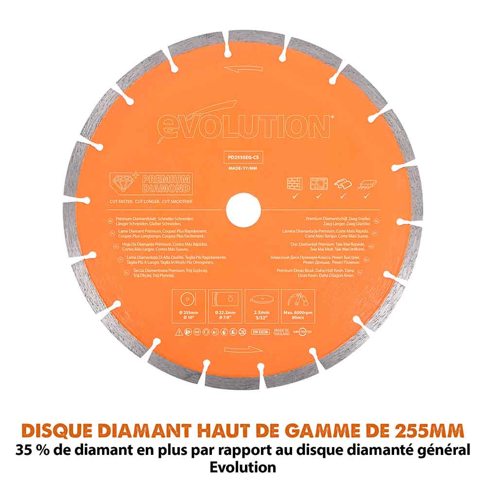 Scie à béton électrique 255mm Evolution R255DCT avec lame diamant premium