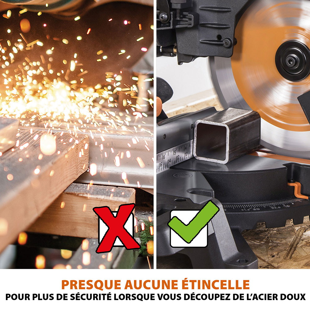 Pack Evolution : Scie à onglet électrique double biseau R255SMS-DB+ avec lame multi-matériaux TCT de 255mm + Support
