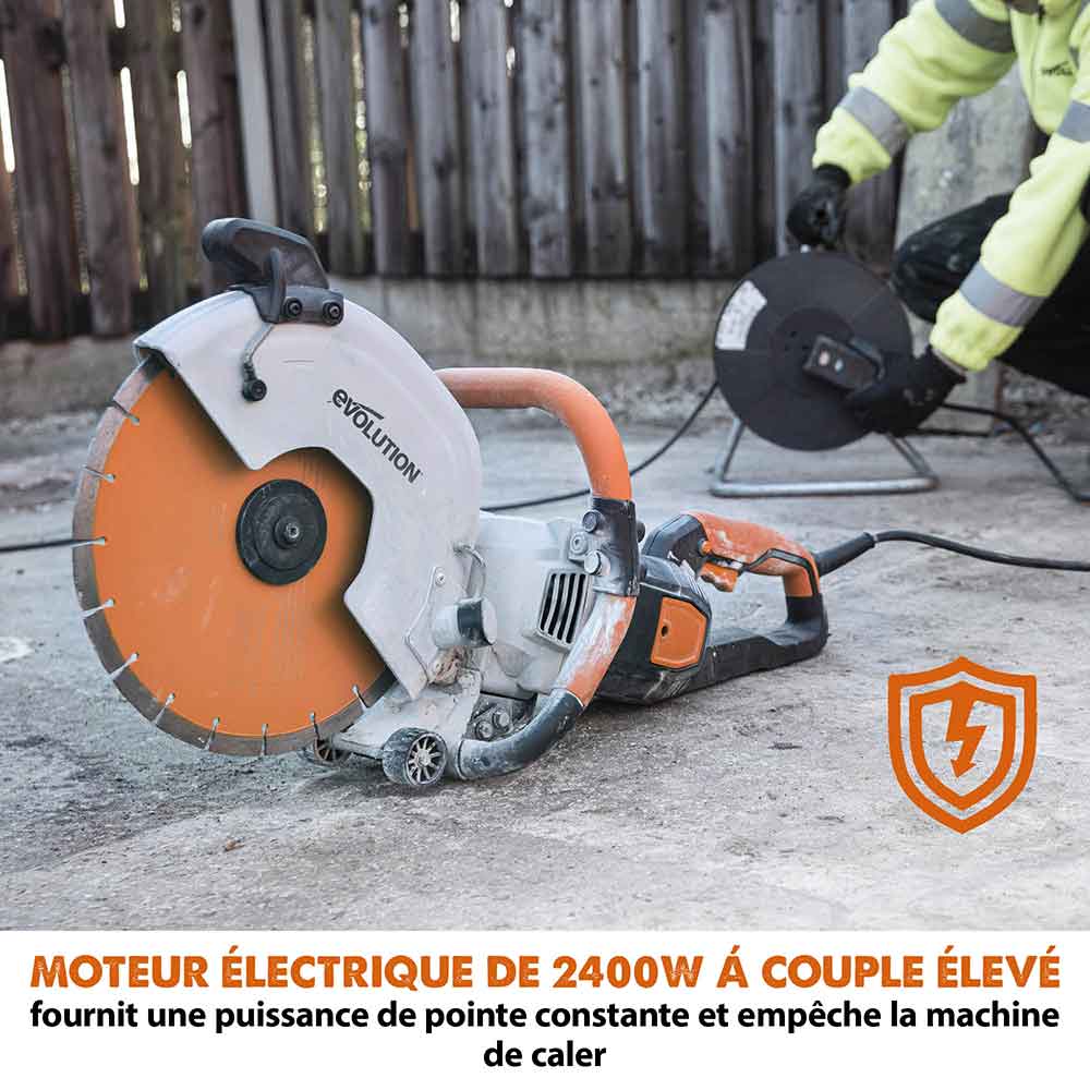 Scie à béton électrique 300mm Evolution R300DCT PLUS avec système anti-poussière et lame diamant premium