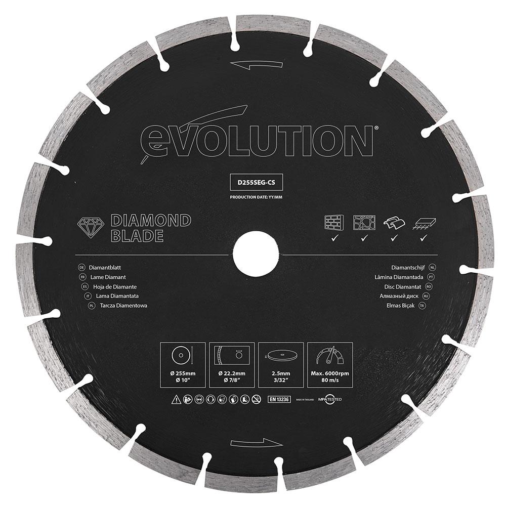 Disque diamant segmenté 255mm alésage 22,2mm Evolution pour scie à béton