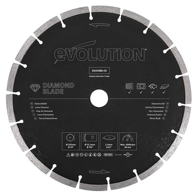 Disque diamant segmenté 255mm alésage 22,2mm Evolution pour scie à béton