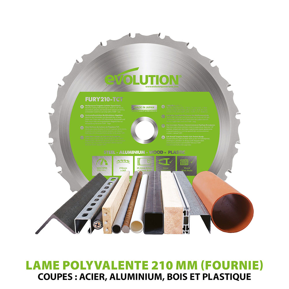 Scie à onglet 210mm Evolution F210CMS avec lame multi-matériaux TCT