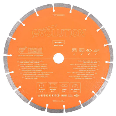Disque diamant premium segmenté 255mm alésage 22,2mm Evolution pour scie à béton