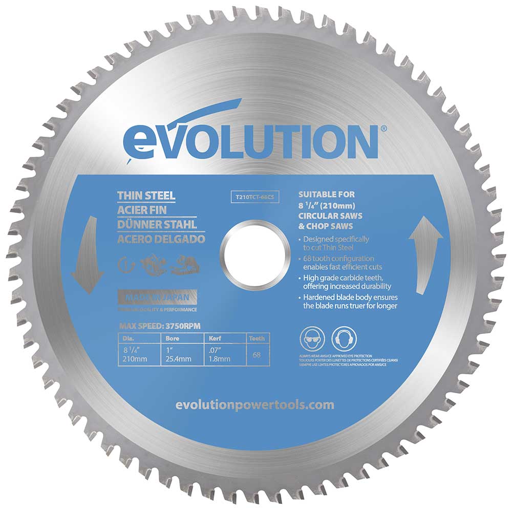 Lame de précision pour acier TCT 210mm 68 dents alésage 25.4mm Evolution pour scie circulaire